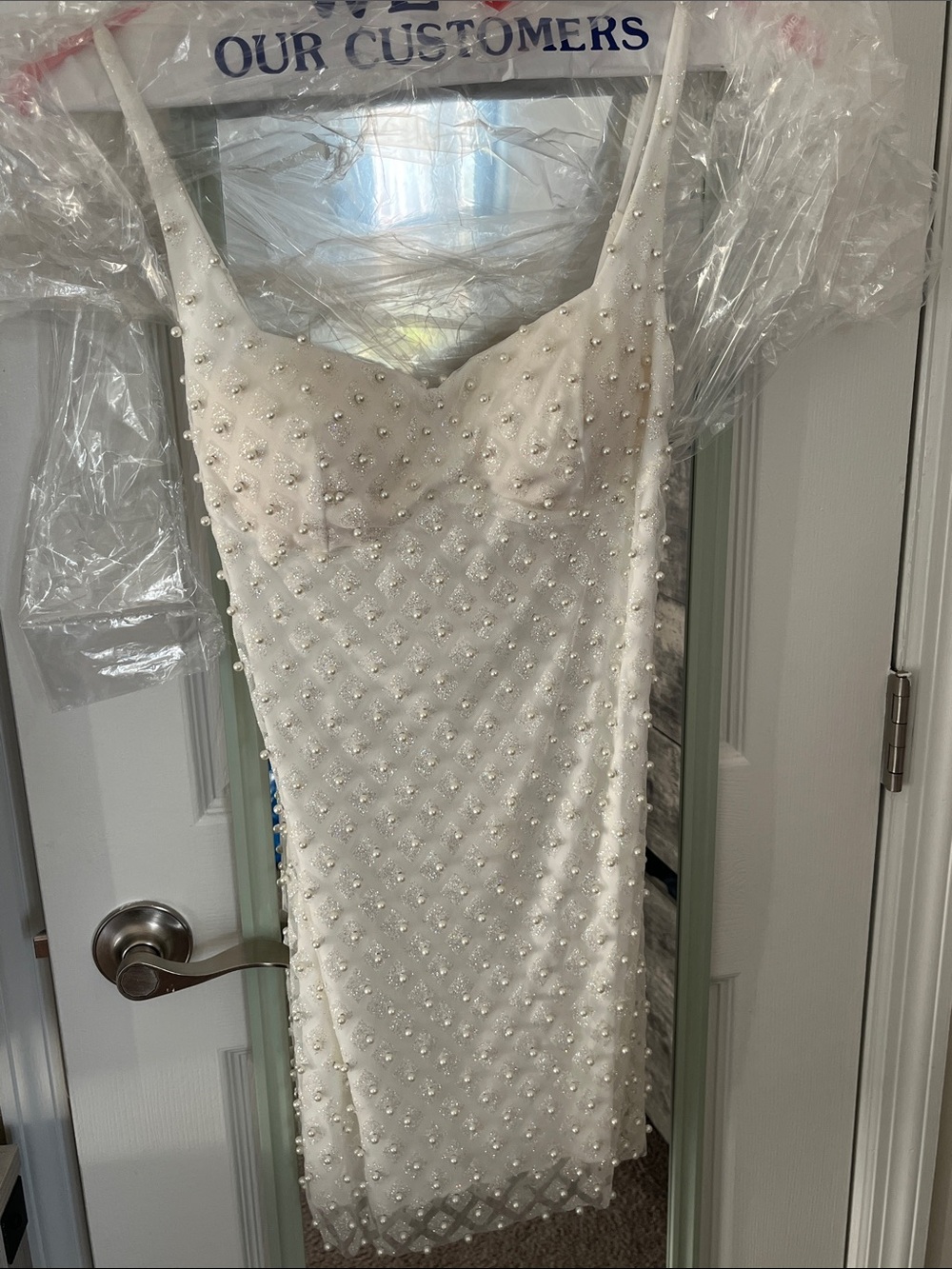 White Pearl-Embellished Slip Dress